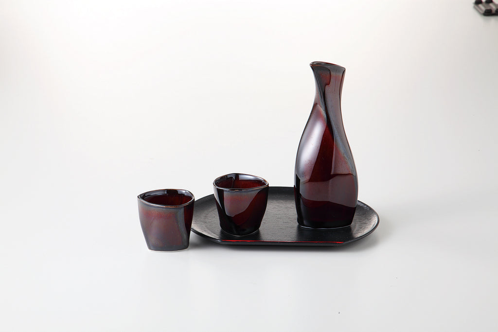URUSHI BROWN Cold Sake Carafe Set with Tray 54-52-41